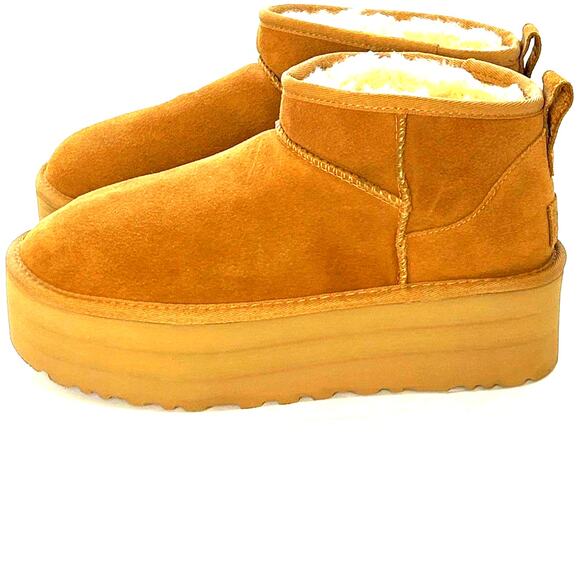 UGG Classic Ultra Mini Platform Chestnut Size 9 Boots 1135092 Booties Wool - Picture 3 of 10